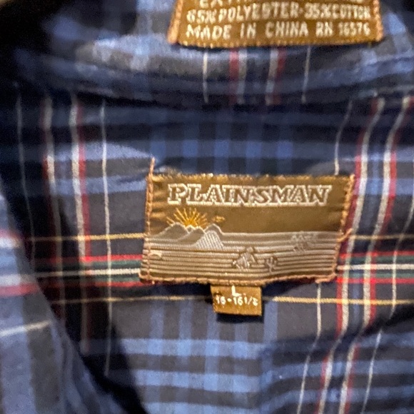 Plainsman Western Shirt Extra Long Tails Pearl Snap Buttons 15-16 1/2 Blue Plaid - Picture 4 of 4